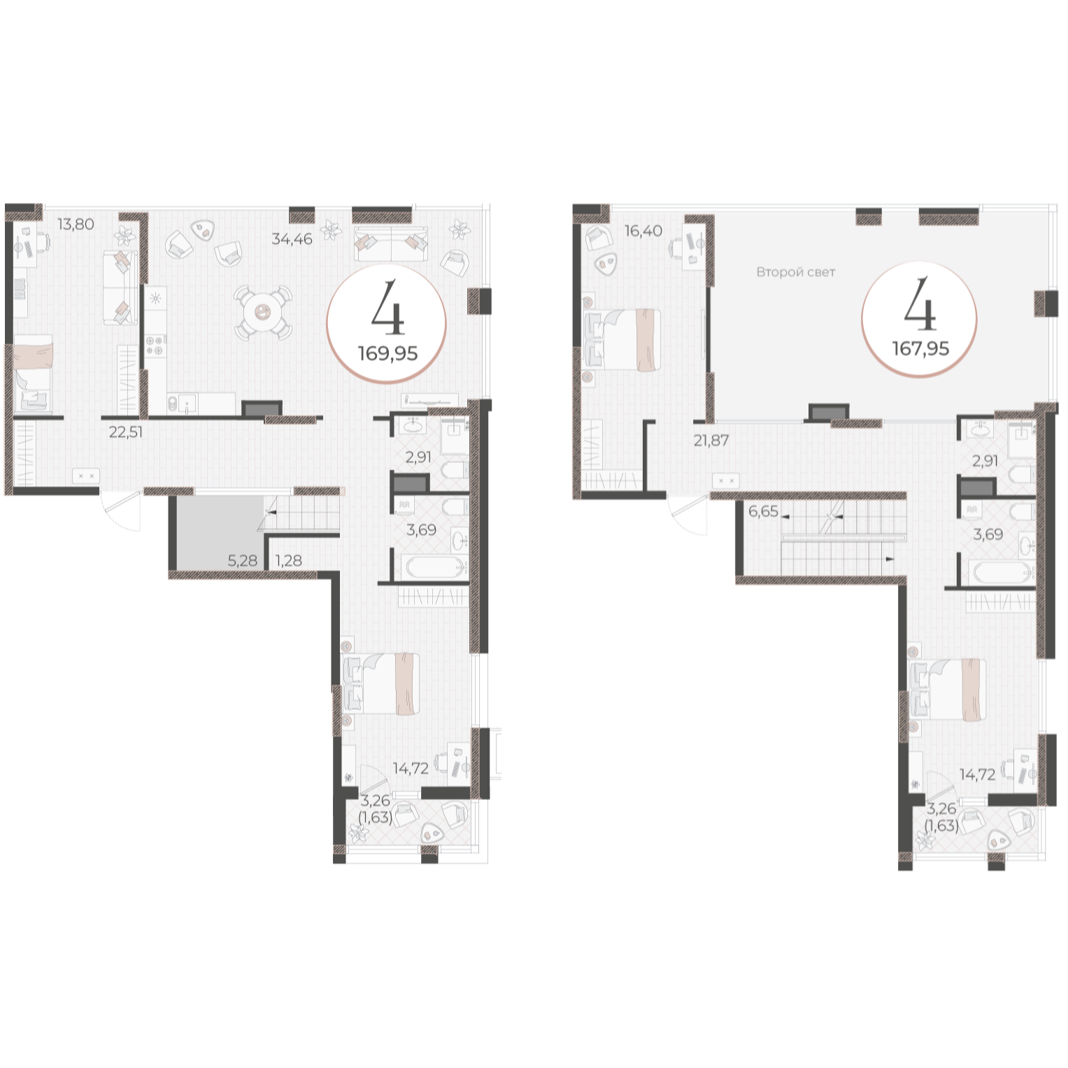 Пример планировки: пентхаус, 167,95 м²